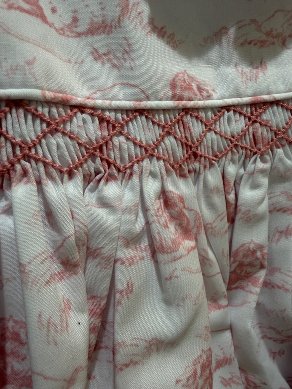 White Romper with Pink Toile Print and Ruffle Collar - Picture 3 of 6